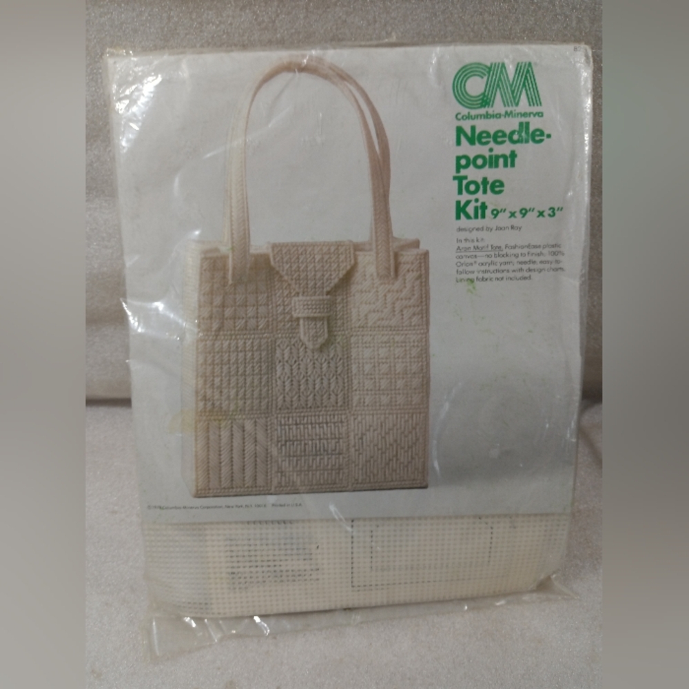 Columbia Minerva Needlepoint Tote Bag Kit Geometric Aran Motif 1978 Sealed
